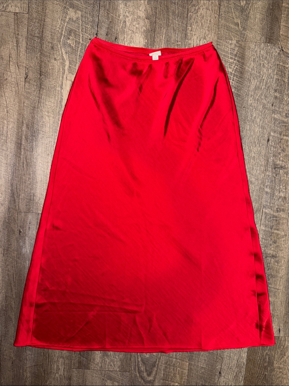 a new day Red Satin Midi Skirt